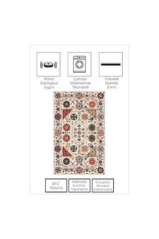 West Home Dijital Baskı Yıkanabilir Kaymaz Taban Salon Halısı Mutfak Halısı Yolluk Wh 467 Multy