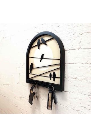 Cajuart Tel Üstünde Kuşlar Katmanlı Tasarım Duvar Askılık Anahtarlık Duvar Dekoru