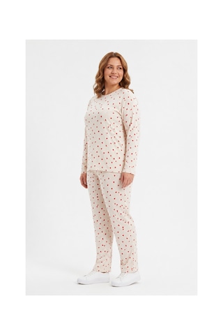 Sleeproom Büyük Beden Kadın Mevsimlik Pointiel Kalp Desen Pijama Takımı Beyaz