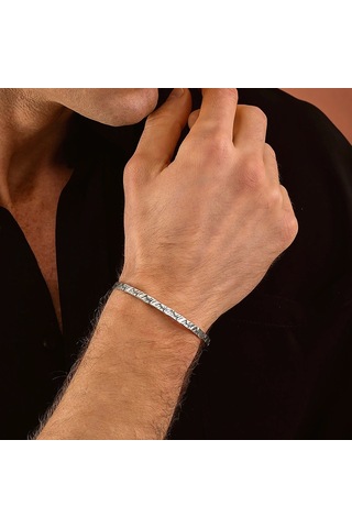 925 Ayar Gümüş Kabartmalı Unisex Kelepçe Bileklik Gümüş