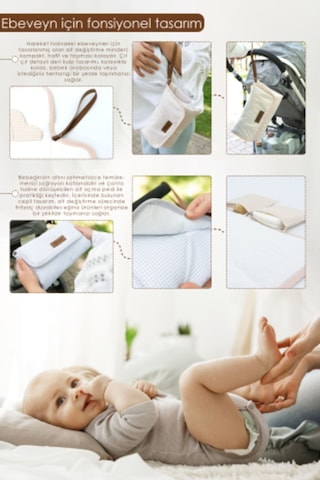 Mordesign Bebek Çanta Alt Açma Minderi, Alt Değiştirme Pedi, Taşınabilir Bakım Çantası, Clutch Seri,kahverengi Ekru Zg959-1 Ekru