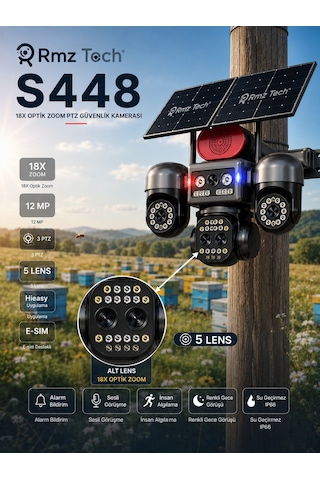 Avenir S446 4 Kameralı Telefondan 3 Dönebilir Güneş Enerjili Güvenlik - Aov 7/24 Türkcell Sim Kart 1 Yıl Her Ay 8gb 128 Hafıza