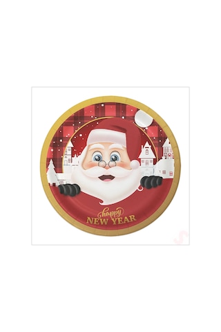 Yılbaşı Noel Baba Karton Tabak - 22cm X 8 Adet