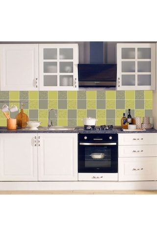 Tezgah Arası Mutfak Kendinden Yapışkanlı Folyo Kaplama Fayans Desen Yeşil & Haki 60cmx100cm