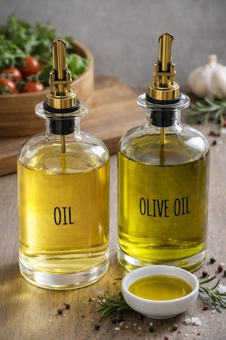 Qerhome 2'li Gold Başlıklı Şeffaf Cam Yağdanlık Seti 500 Ml+500 Ml Oliva Glass Beyaz