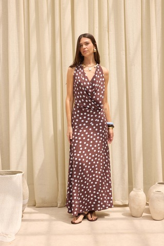 Mai Collection Manon Puantiyeli Kahve Crop Etek Takım