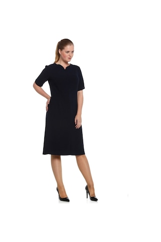 Nidya Moda Büyük Beden Davet Elbise Ayraç Yaka-4067L Lacivert