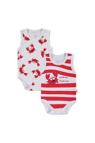 Civil Baby Yengeç Baskılı 2'li Set 3-18 Ay Çıtçıtlı Badi - Beyaz