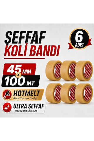 Sanplaza Şeffaf Hotmelt Koli Bandı 45 Mm X 100 Mt Güçlü Yapışkanlı Paketleme Ambalaj Bandı 6 Adet