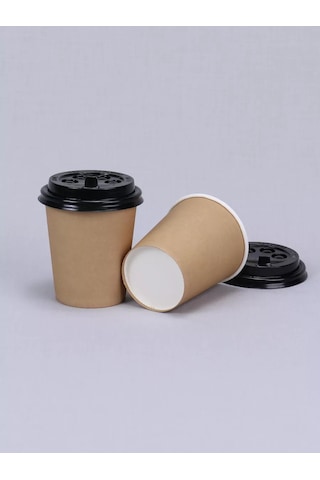 Softhomecraft Kağıt Bardak 250 Ml 10 Adet, Kraft, Kapaklı 173946791 100 adet