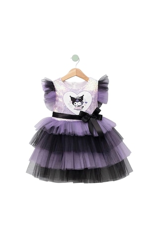 Kız Çocuk Kuromi Modelli Tül Tütü Etekli Elbise Lila
