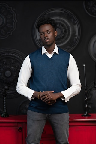 V Yaka Regular Fit Yünlü Kolsuz Triko Süveter İndigo