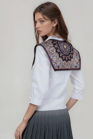 Walkenzo Bohem Stil Etnik Desenli Kadın Omuz Şalı Kahverengi - Gri
