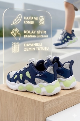 Cool Kids Erkek Çocuğu Yazlık Mavi Işıklı Mekanizma Bağcıklı Ortopedik Tabanlı Spor Ayakkabısı Ekstra Hafif