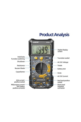 Pazly Yüksek Taşınabilir Sz304 Standlı Siyah Profesyonel Ölçer Multimetre Hassasiyetli Ekran Dijital Aneng - Gv