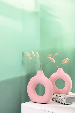 Beyaz Dekoratif Vazo Seti Obje Ev Dekorasyon Masa Üstü Dekor Vazo Seti Model 23 Pembe Pembe