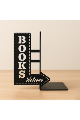Books Welcome Yazılı Metal Dekoratif Kitap Tutucu