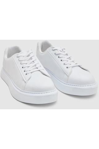 D's Damat 0EC09ORT0378 Beyaz Kalın Beyaz Tabanlı Bağcıklı Sneaker Ayakkabı Beyaz