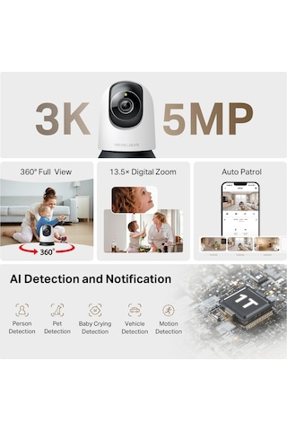 Mercusys 5mp 4mm Kablosuz Wıfı Pan-tilt Ip Kamera Mc230