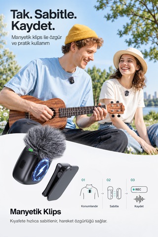 Kensa 2 Li Kablosuz Yaka Mikrofonu Type-c İphone Android Uyumlu