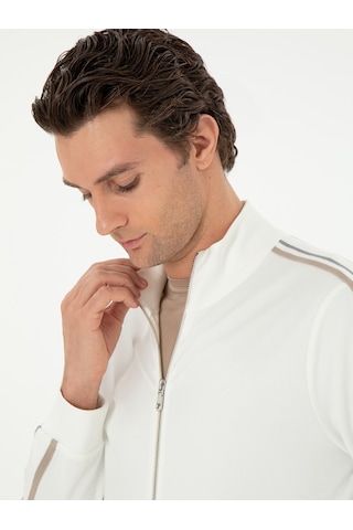 Ekru Regular Fit Tam Fermuarlı Sweatshirt Bej