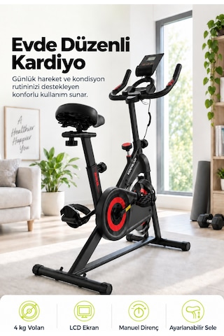 Kochler Spin Kondisyon Bisikleti 4 Kg Volanlı, Ayarlanabilir Dirençli Egzersiz Bisikleti Kırmızı Siyah - Kırmızı