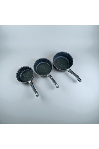 Enashop 3'lü Granit Sosluk Ve Sütlük Seti 12-14-16 Cm Yanmaz Yapışmaz Çeyizlik - İndüksiyon Uyumlu Metalik