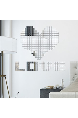 Shineyee Dıy Akrilik Küçük Ayna Duvar Sticker Seti - Gümüş Renkli 2cm Kare Mosaik, Ev Dekorasyonu Kreatif Tasarım Gümüş
