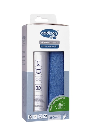 Addıson 300871, Ekran Temizleyici Sprey 250ml. Microfiber Bez İle Birlikte Çok Renkli
