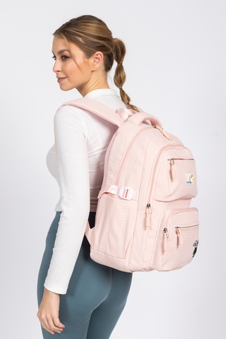 Modern Ve Fonksiyonel Tasarım Çok Gözlü, Şık Okul Sırt Çantası - Pembe Pembe