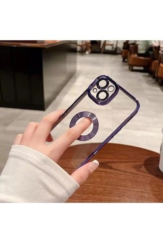 İphone 14 Promax Uyumlu Extra Kamera Korumalı Kamerası Cam Lensli Lazer Lüx Kılıf Kapak Tam Koruma Lacivert