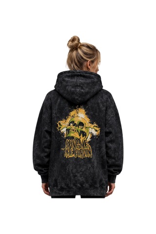 Sevbano Horizon Rock Metal Müzik Grubu Baskılı Unisex Oversize Yıkamalı H Siyah