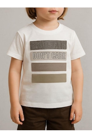Nanica Kids Erkek Çocuk Aplikeli Don't Care Yazılı T-shirt-16004 Beyaz