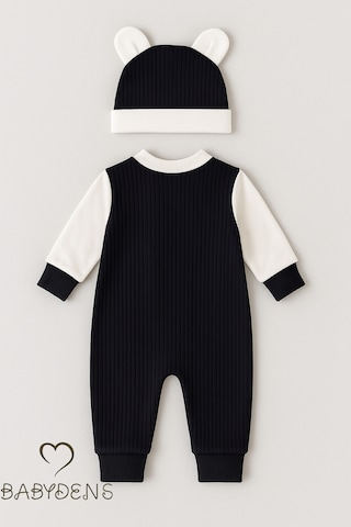 Babyden's Teddy Bear Temalı Yenidoğan Fitilli Tulum Takımı Ayıcıklı Erkek Bebek Tulum Şapka Set %100pamuk Lacivert