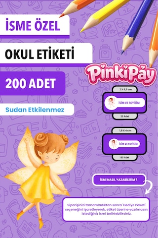 İsim Yazılabilir Sevimli Peri Kızları Temalı Okul Etiketi Kalem & Defter İçin 200 Adet Çoklu