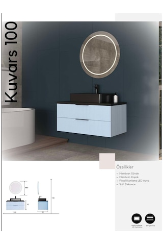 Evros Kuvars 100 Cm Banyo Dolabı Mavi