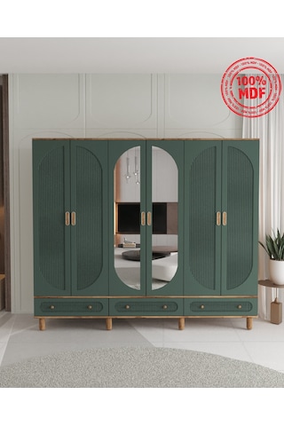 Soho 6 Kapaklı Çekmeceli Gardırop - Tamamı Mdf Yeşil