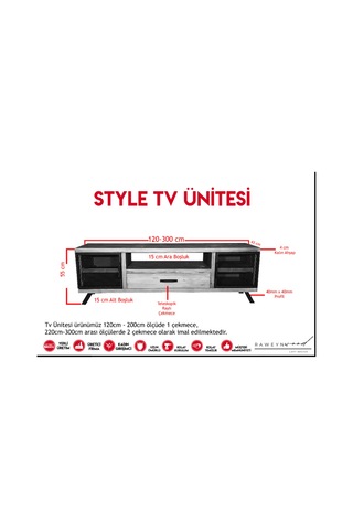 Raweyn Style Doğal Ahşap Tv Ünitesi - 230cm Açık Ceviz