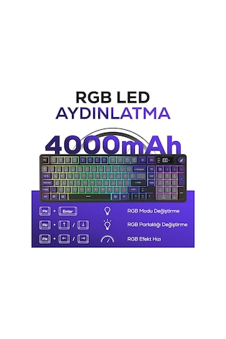Hawk Gaming Hk258 Membrane Lcd Rgb Kablosuz/bluetooth Siyah Turuncu Full Türkçe Gaming Klavye Gri Mor