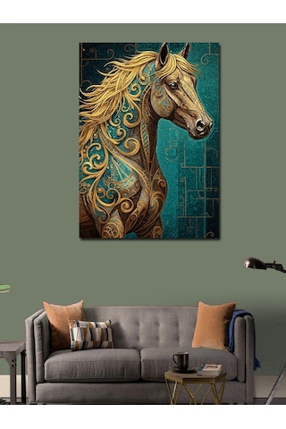 Kanvas Tablo Altın At Deseni 50cmx70cm