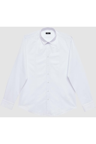 Tudors Slim Fit Uzun Kollu Dar Kesim Pamuklu Önden Kulplu Düz 4 Mevsim Beyaz Erkek Gömlek-31319-beyaz Beyaz
