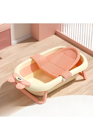 Katlanabilir Termometreli Bebek Küveti Filesi Bebek Havuzu Pembe