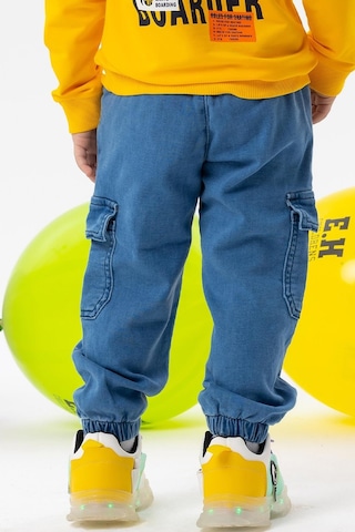 Breeze Girls & Boys Erkek Çocuk Kot Pantolon Beli Paçası Lastikli Kargo Cepli 1-4 Yaş, Mavi-mavi Mavi