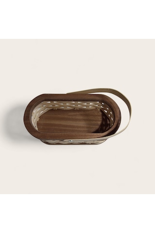 El İşçiliği Ahşap Örgü Sepet Oval, Saplı Orta Boy 27 X 14 X 9 Cm Ahşap&ceviz Renk Ahşap - Ceviz