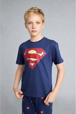 Defacto Superman Lisanslı Regular Fıt Elastik Bel Şortlu 2li Lacivert Pijama Takımı Erkek Çocuk H8145a826hsnv42 Lacivert-nv42