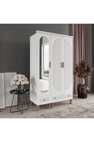 Beenal Furkan Gardırop 3 Kapaklı Dolap 120cm Beyaz-beyaz