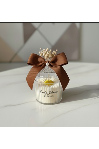 Papatya Desenli Mika Kutulu İsimli Mum Hediyelik Nikah, Nişan & Baby Shower 20 Adet
