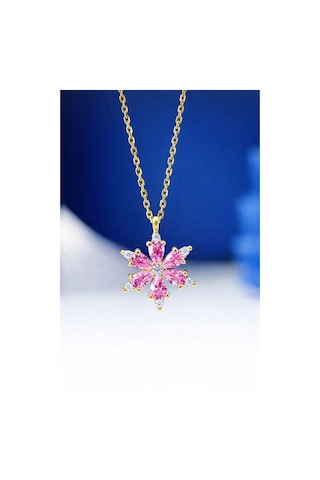 Çekirdekjewelry Pembe Taşlı Kamelya Çiçeği Kolye Sarı Pembe
