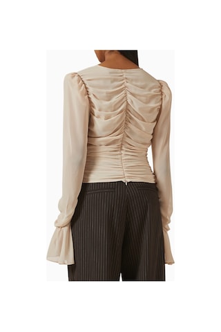 Rotate Birger Christensen Şifon Büzgülü Off White, Romantik Zarif Kadın Bluz Krem