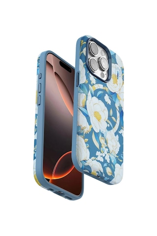 Onegif Apple Uyumlu iPhone 15 Pro Max Flower Series Magsafe Kapak - Mavi Diğer